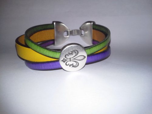 Mardi Gras Leather Fleur de Lis Bracelet