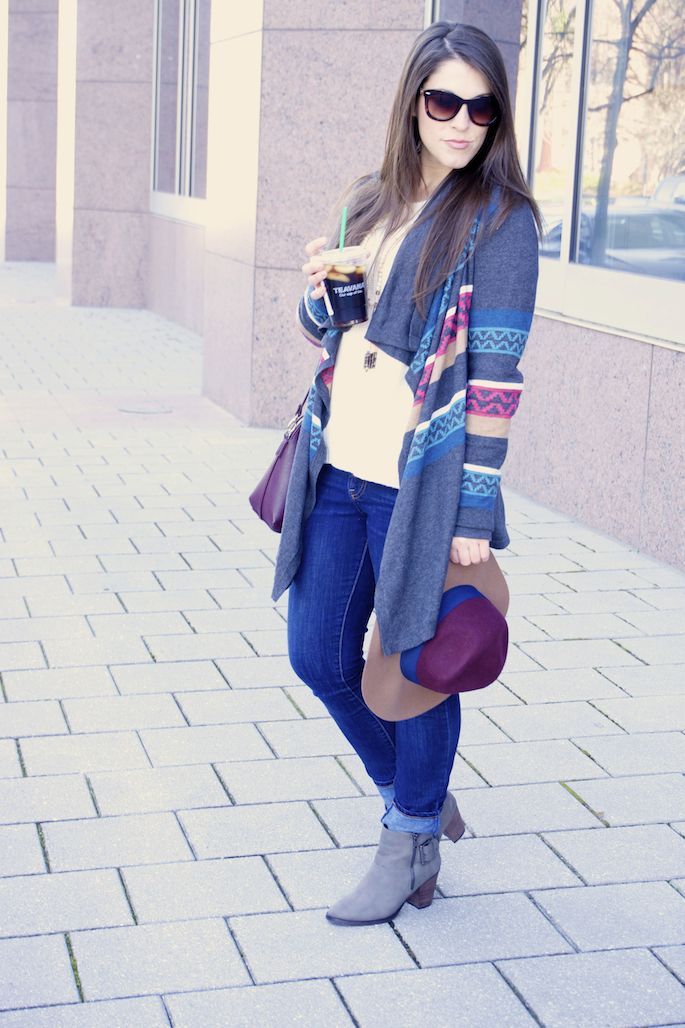 Southern Flair Multicolor Cardigan with Colorblock Hat