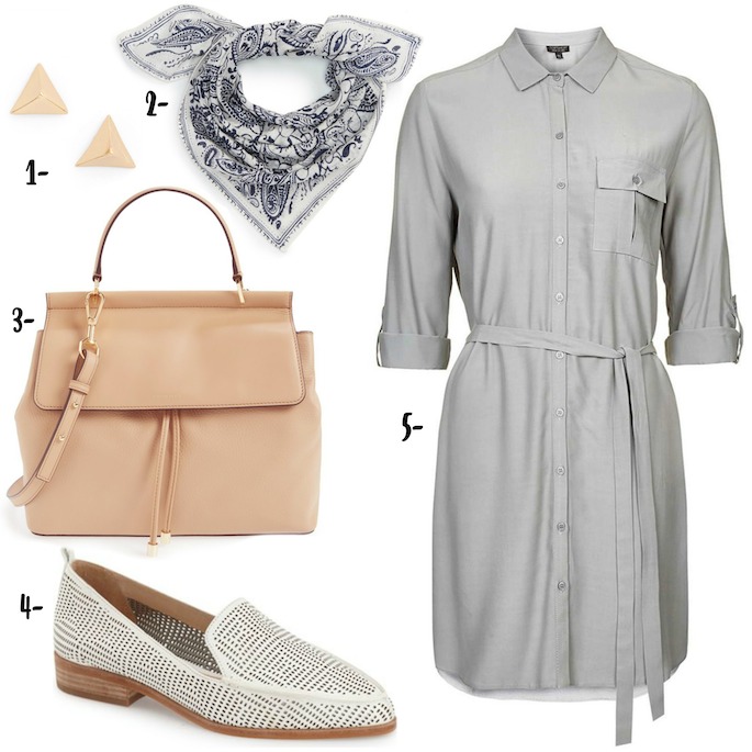 Styling the summer shirt dress | Grey shirt dress with a bandana and cut out loafers