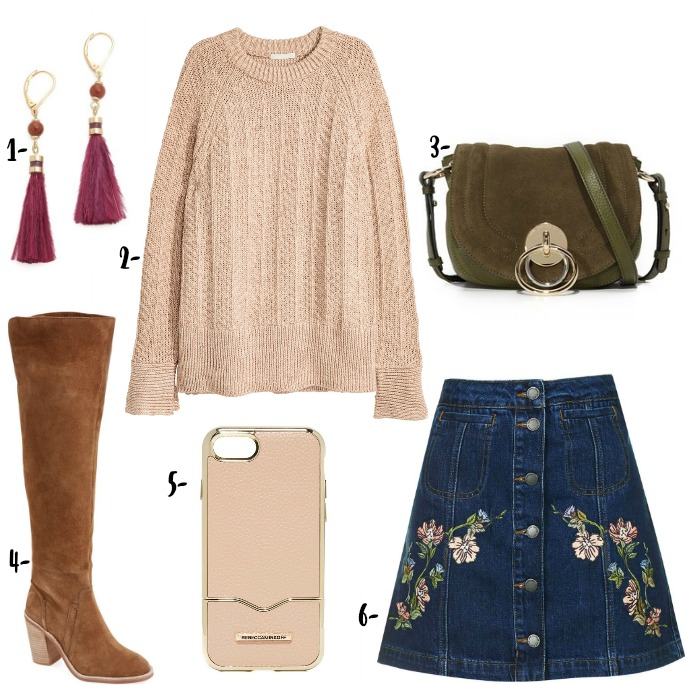 Fall Embroidery and Knits! Love this oversized sweater from HM paired with a denim skirt and over-the-knee suede boots! Shop the look on Southern Flair!