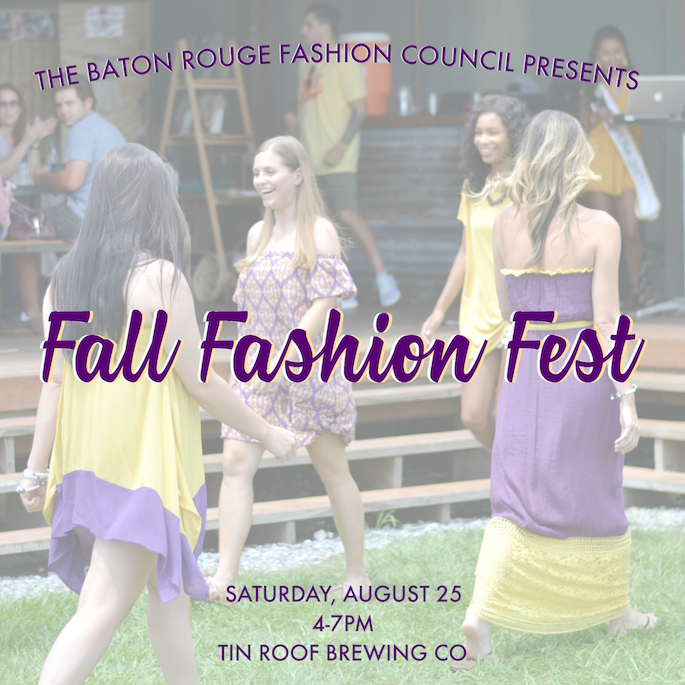 Baton Rouge Fashion Council's fourth annual Fall Fashion Fest at Tin Roof Brewing Co - all purple and gold tailgating party!